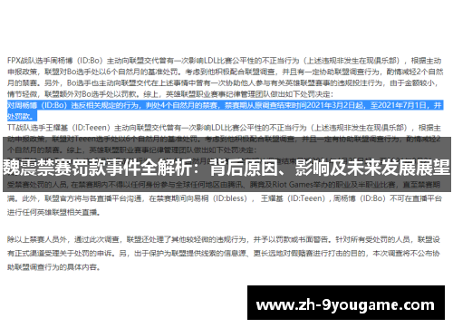 魏震禁赛罚款事件全解析：背后原因、影响及未来发展展望